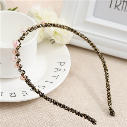 2019 Fashion Handmade Crystal Pearl Beaded Hair Band Girl Women Headwear Hair Accessories Headwear Pearl Flower Headband