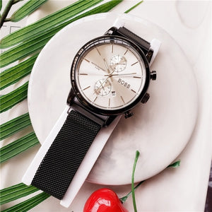 New arrival mens watches stainless steel mesh magnet strap quartz movement boss watch for men designer high quality waterproof