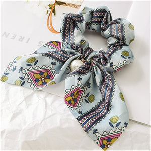 2019 New Chiffon Bowknot Silk Hair Scrunchies Women Pearl Ponytail Holder Hair Tie Hair Rope Rubber Bands Hair Accessories