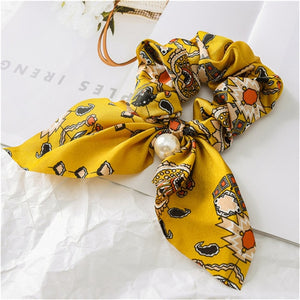 2019 New Chiffon Bowknot Silk Hair Scrunchies Women Pearl Ponytail Holder Hair Tie Hair Rope Rubber Bands Hair Accessories