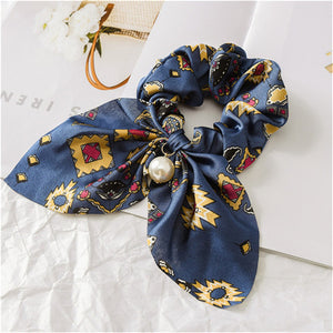 2019 New Chiffon Bowknot Silk Hair Scrunchies Women Pearl Ponytail Holder Hair Tie Hair Rope Rubber Bands Hair Accessories