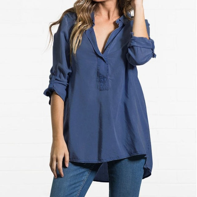 Celmia Denim Blue Blouse Women 2019 Autumn Sexy V Neck Long Sleeve Blusas Chemsie Femininas Loose Office Shirt Casual Ladies Top