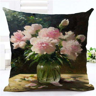 Hot Selling Oil Painting Scenic Printed Linen Cotton Square Home Decor Homeware Throw Pillow Cushion Cojines Almohadas