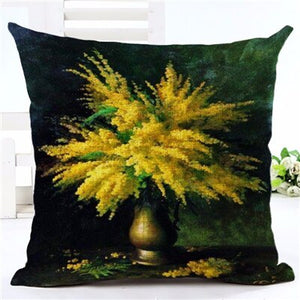 Hot Selling Oil Painting Scenic Printed Linen Cotton Square Home Decor Homeware Throw Pillow Cushion Cojines Almohadas