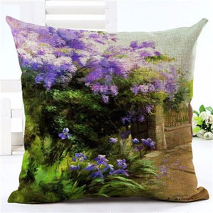 Hot Selling Oil Painting Scenic Printed Linen Cotton Square Home Decor Homeware Throw Pillow Cushion Cojines Almohadas