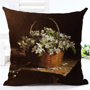 Hot Selling Oil Painting Scenic Printed Linen Cotton Square Home Decor Homeware Throw Pillow Cushion Cojines Almohadas