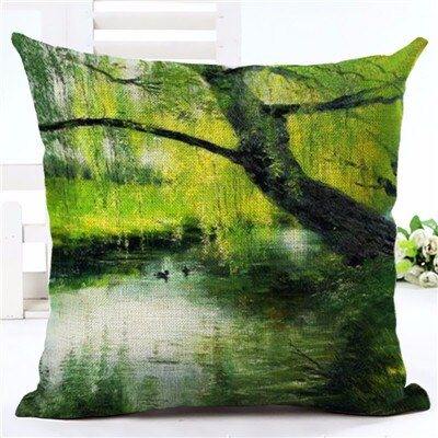 Hot Selling Oil Painting Scenic Printed Linen Cotton Square Home Decor Homeware Throw Pillow Cushion Cojines Almohadas