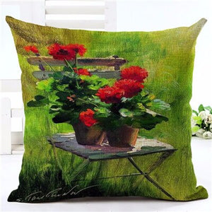 Hot Selling Oil Painting Scenic Printed Linen Cotton Square Home Decor Homeware Throw Pillow Cushion Cojines Almohadas