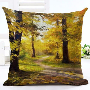 Hot Selling Oil Painting Scenic Printed Linen Cotton Square Home Decor Homeware Throw Pillow Cushion Cojines Almohadas