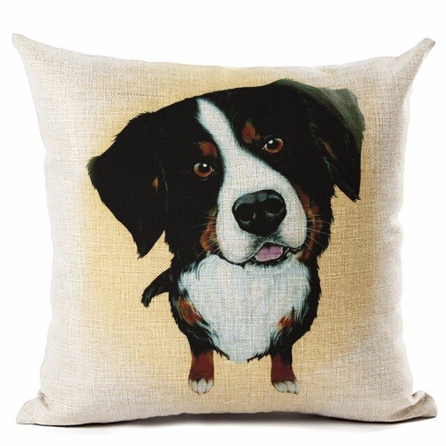 High Quality lovely Big Head DOG Printed Linen Cotton Square Home Decor Homeware Throw Pillow Cushion Cojines Almohadas