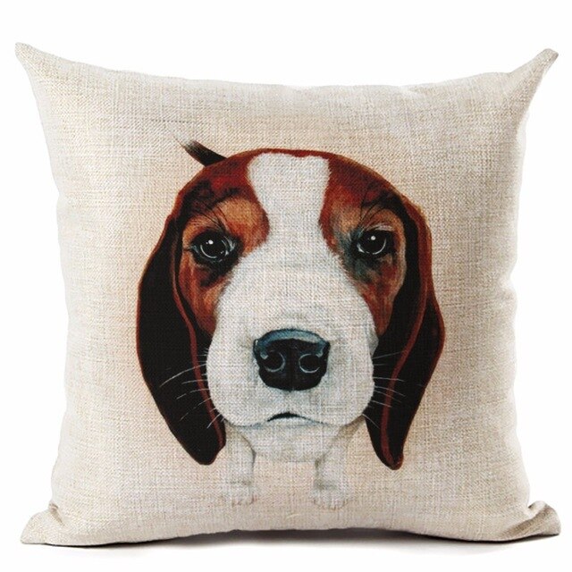 High Quality lovely Big Head DOG Printed Linen Cotton Square Home Decor Homeware Throw Pillow Cushion Cojines Almohadas