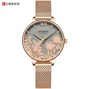 CURREN Women Watches Top Brand Luxury Stainless Steel Strap Wristwatch for Women Rose Clock Stylish Quartz Ladies Watch