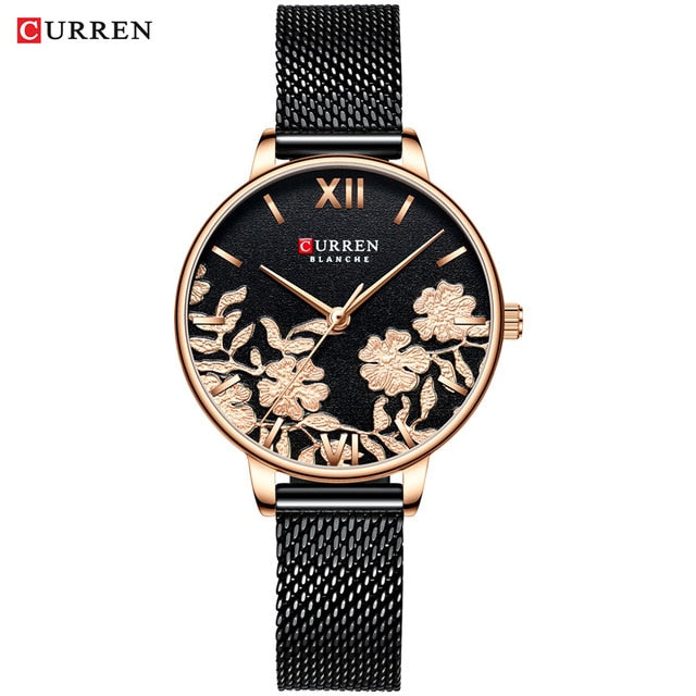 CURREN Women Watches Top Brand Luxury Stainless Steel Strap Wristwatch for Women Rose Clock Stylish Quartz Ladies Watch