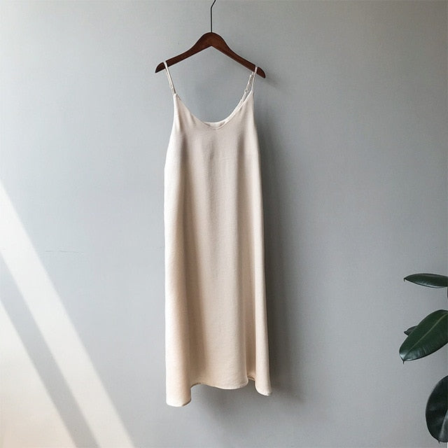 Spring summer 2019 Woman Tank Dress Casual Satin Sexy Camisole Elastic Female Home Beach Dresses v-neck camis sexy dress